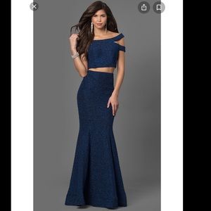 La Femme Two-Piece Off-the-Shoulder Glitter Jersey Dress
